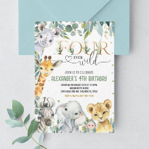 Boy Four Ever Wild Gold Jungle 4th Birthday Invit Invitation