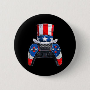 Boy Fourth Of July Tee  US American Flag Video Gam Button