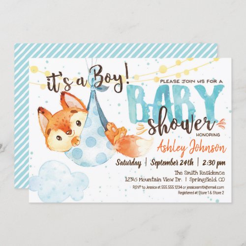 Boy Fox Baby Shower Invitation