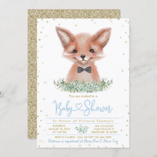 Boy Fox Little Man Baby Shower Invitation