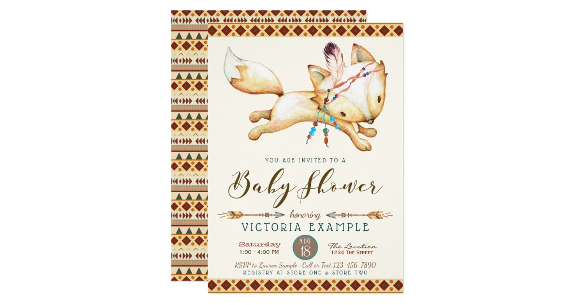 Boy Fox Tribal Aztec Baby Shower Invitations Zazzle Com