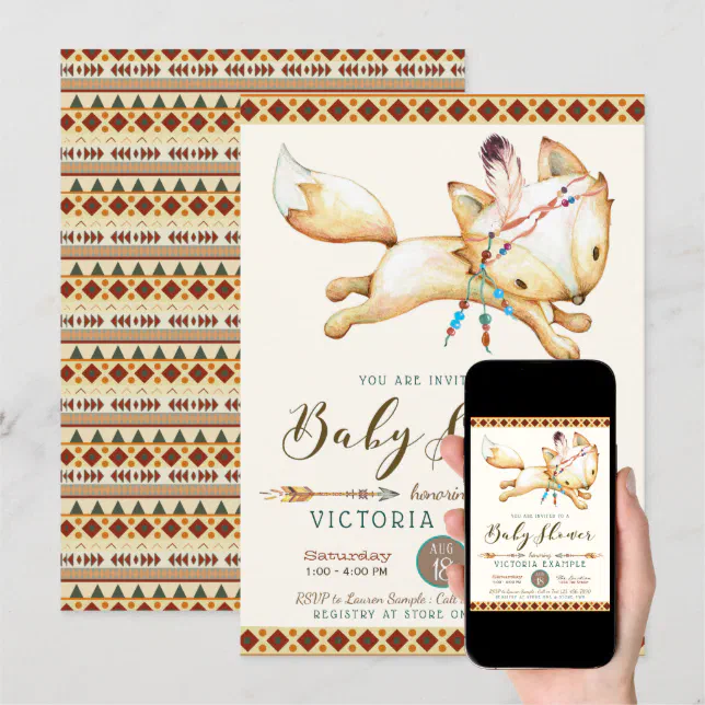 Boy Fox Tribal Aztec Baby Shower Invitations | Zazzle