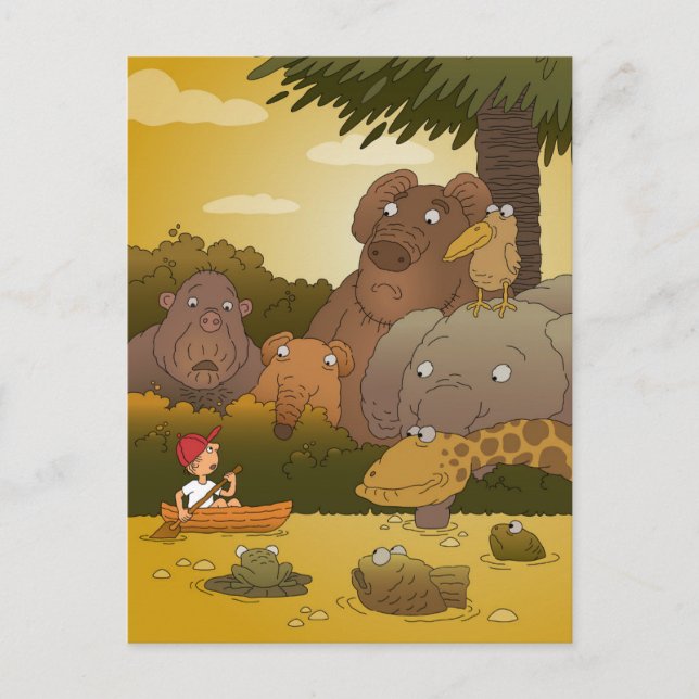 Boy Funny Cute Jungle Safari Animals Postcard (Front)