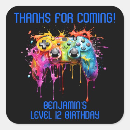 Boy Gamer Blue Video Game Party Favors Square Sticker