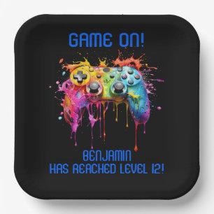 Boy Gamer Blue Video Game Party Paper Plates