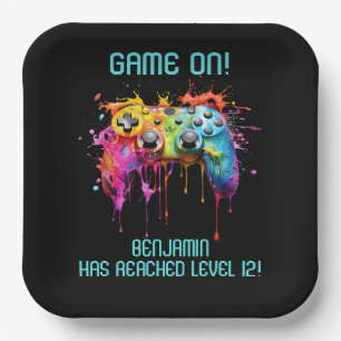 Boy Gamer Teal Video Game Party Paper Plates