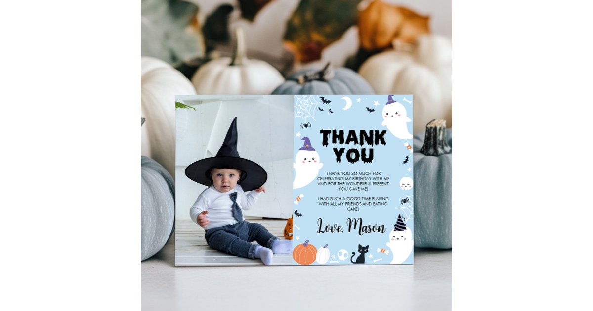 Boy Ghost Birthday Party Photo Thank You Card | Zazzle