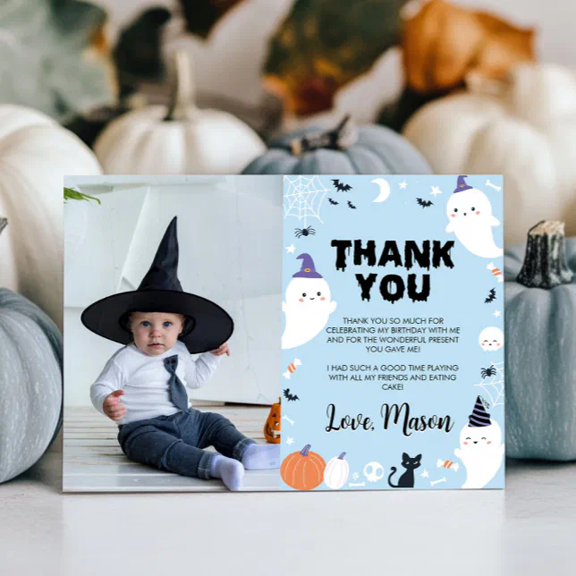 Boy Ghost Birthday Party Photo Thank You Card | Zazzle