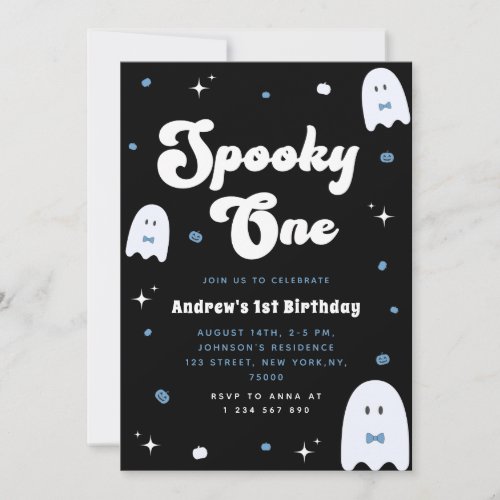 Boy Ghost Blue Spooky One 1st Birthday Halloween Invitation