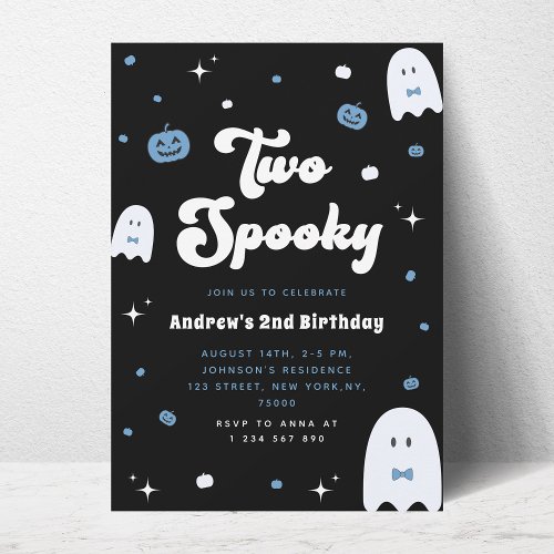 Boy Ghost Blue Two Spooky 2nd Birthday Halloween Invitation