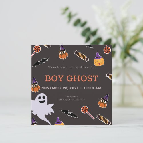 Boy ghost halloween baby shower little boo invitat invitation