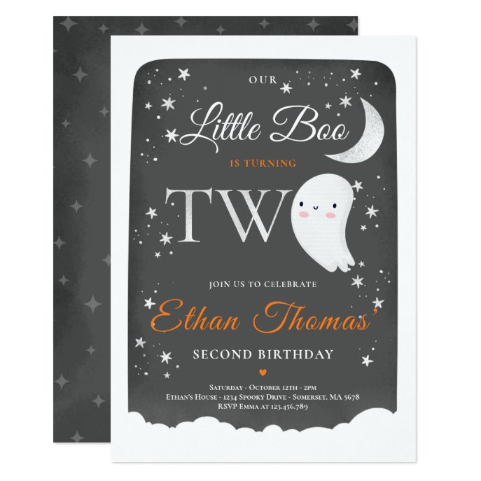 Boy Ghost Little Boo 2nd Birthday Party Halloween Invitation