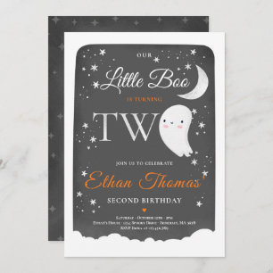 Boy Ghost Little Boo 2nd Birthday Party Halloween Invitation