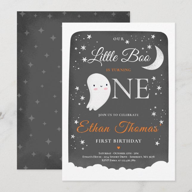 Boy Ghost Little Boo Birthday Party Halloween Invitation (Front/Back)