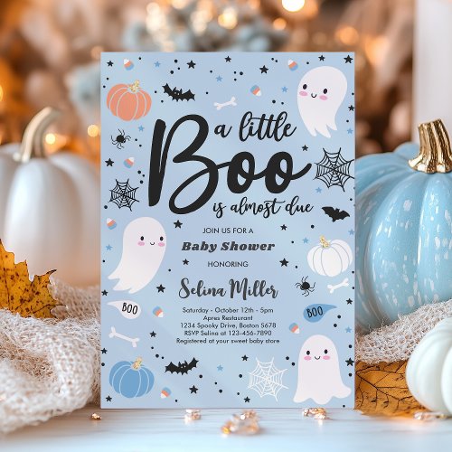 Boy Ghost Little Boo Is Due Halloween Baby Shower Invitation