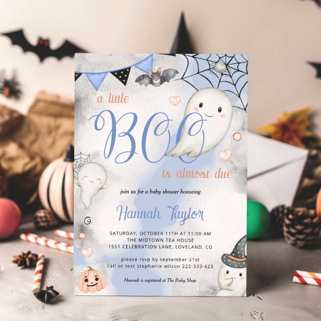 Boy Ghost Little Boo Is Due Halloween Baby Shower  Invitation (Creator Uploaded)