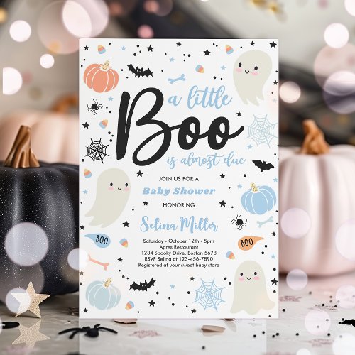 Boy Ghost Little Boo Is Due Halloween Baby Shower Invitation