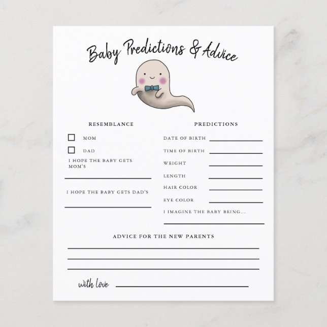 Boy Ghost Little Boo Predictions & Advice Card (Front)