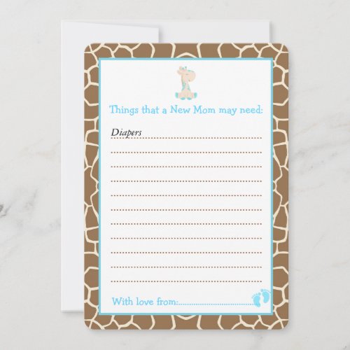 Boy Giraffe Advice List for New Moms Baby Shower Invitation