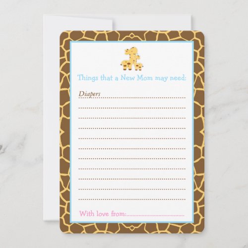 Boy Giraffe Advice List for New Moms Baby Shower Invitation