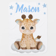 Boy Giraffe Baby Blankets Star Blue Name at Zazzle