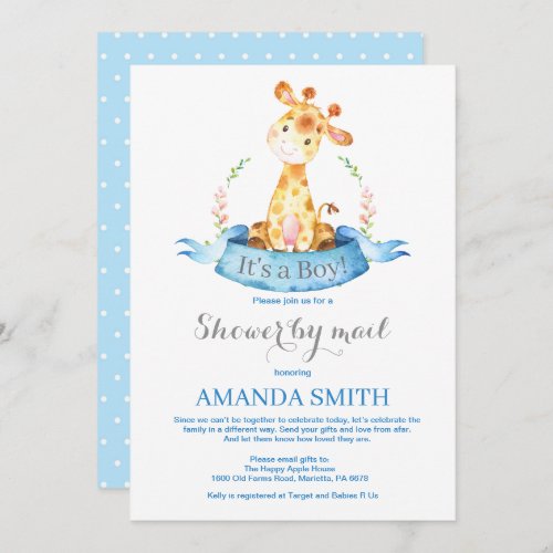 Boy Giraffe Baby Shower by Mail Invitation