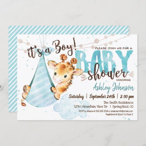 Boy Giraffe Baby Shower Invitation