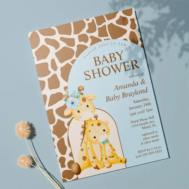 Boy Giraffe Baby Shower Invitation Zazzle