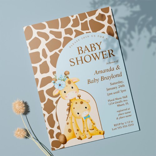 Boy Giraffe Baby Shower Invitation