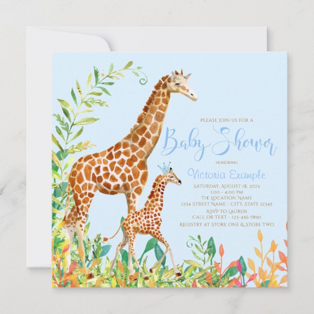 Boy Giraffe Baby Shower Invitations (Front)