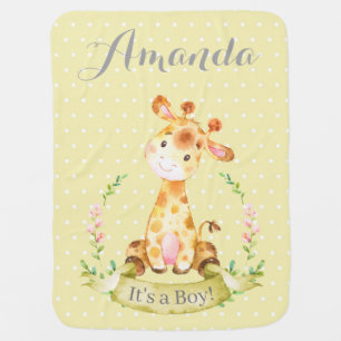 Boy Giraffe Baby Yellow and Gray Baby Blanket