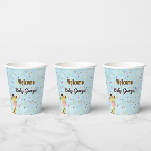 Boy Giraffe Themed Baby Shower Paper Cups