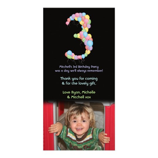 Boy Girl 3rd Birthday Balloons Thank You Photo Card