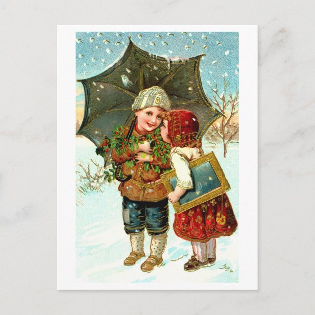 Boy, girl and umbrella postcard (Front)