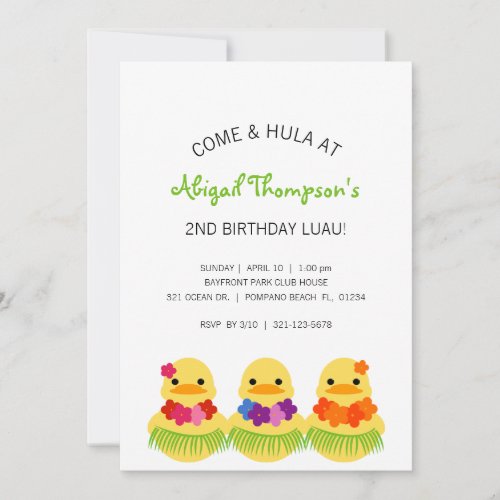 boy girl ANY AGE rubber ducky BIRTHDAY LUAU party Invitation