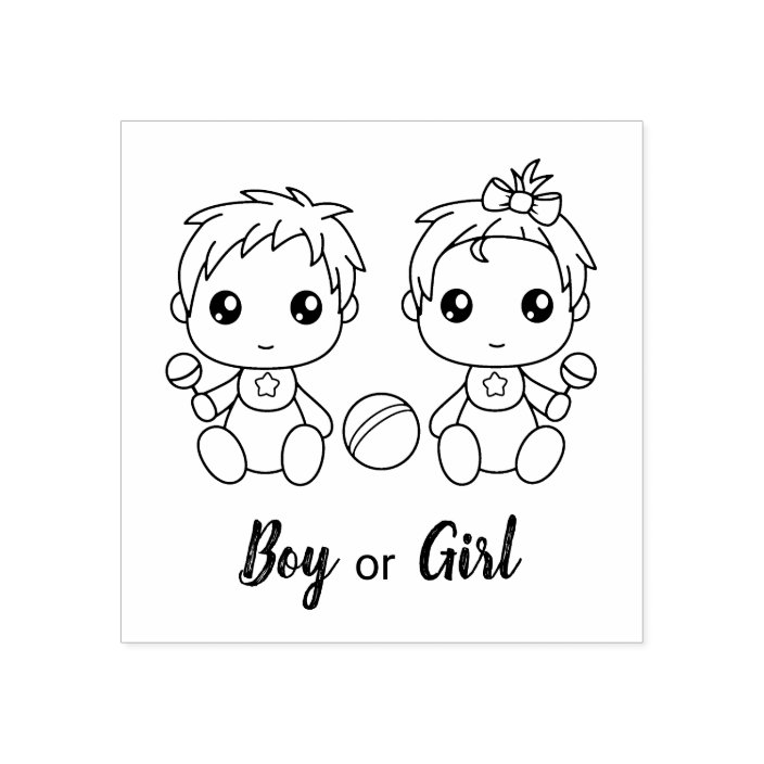 Boy Girl Baby Shower Gender Reveal Rubber Stamp Zazzle Com