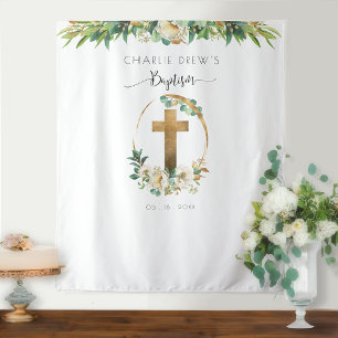 Boy / Girl Baptism Elegant Greenery Photo Backdrop