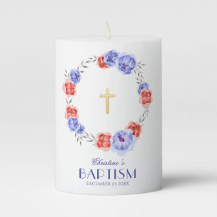 Boy Girl Baptism Floral Watercolor Peony Wreath Pillar Candle