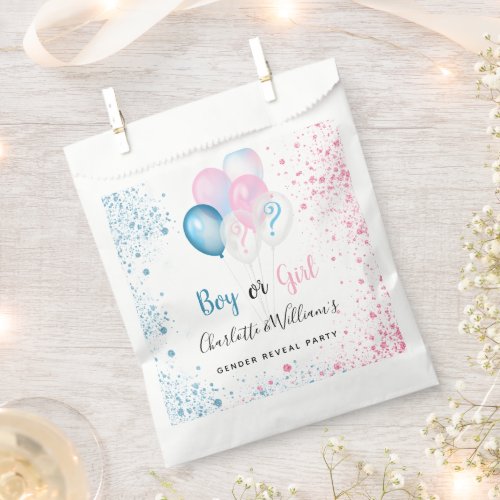 Boy girl blue pink glitter gender reveal party favor bag