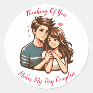 Boy & Girl Couple Thinking Of You Classic Round Sticker