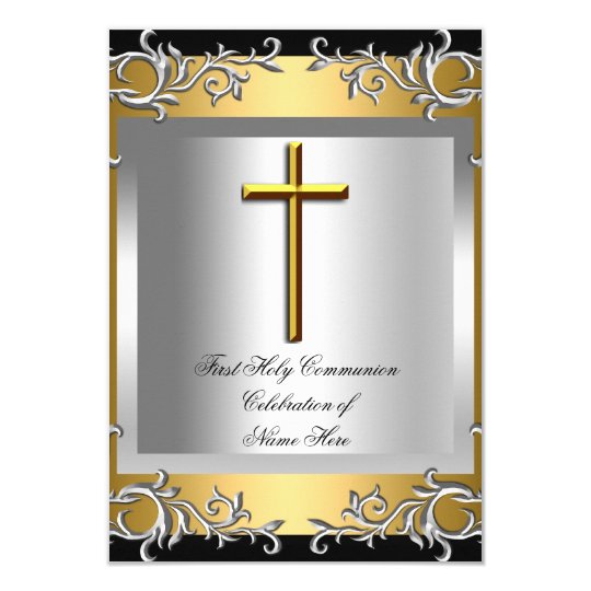 Boy Girl First Holy Communion Silver Gold Small Card