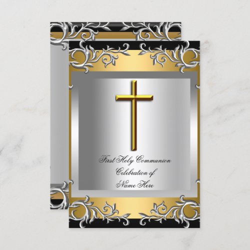 Boy Girl First Holy Communion Silver Gold Small Invitation