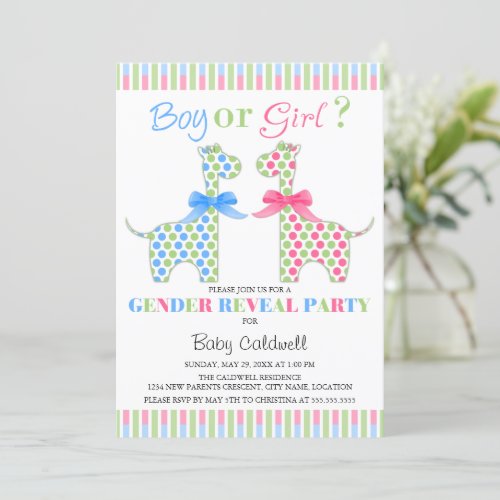 Boy Girl Giraffe Gender Reveal Party Personalized Invite