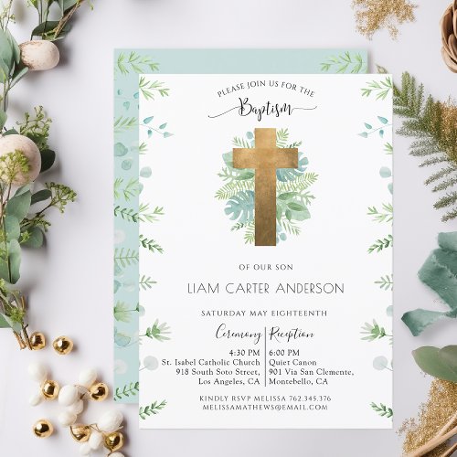 BoyGirl Greenery Baptism Blue Mint Invitation