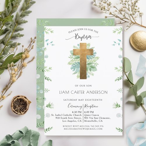 BoyGirl Greenery Baptism Mint Green Invitation