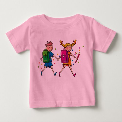 boy girl hand in hand kids school baby T_Shirt