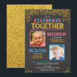 Boy Girl Joint Siblings Birthday Party Photo Invitation<br><div class="desc">Joint Birthday Invitation with Photo, Let’s Celebrate Together Invite, Sibling Birthday Party, Editable Dual Birthday Invitation Celebrate in style with this elegant and fun Joint Birthday Invitation with Photo! Featuring a chic chalkboard-style background, sparkling gold confetti, and bold “Let’s Celebrate Together” lettering, this design is perfect for two special birthdays...</div>