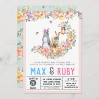 Boy & Girl Little Bunny Spring Birthday Invitation