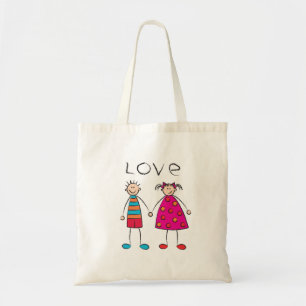 Boy + Girl = Love Cute Fun Cartoon Custom Tote Bag