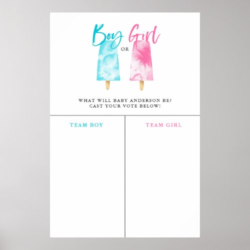 Boy Girl Popsicle Gender Reveal Prediction Sign